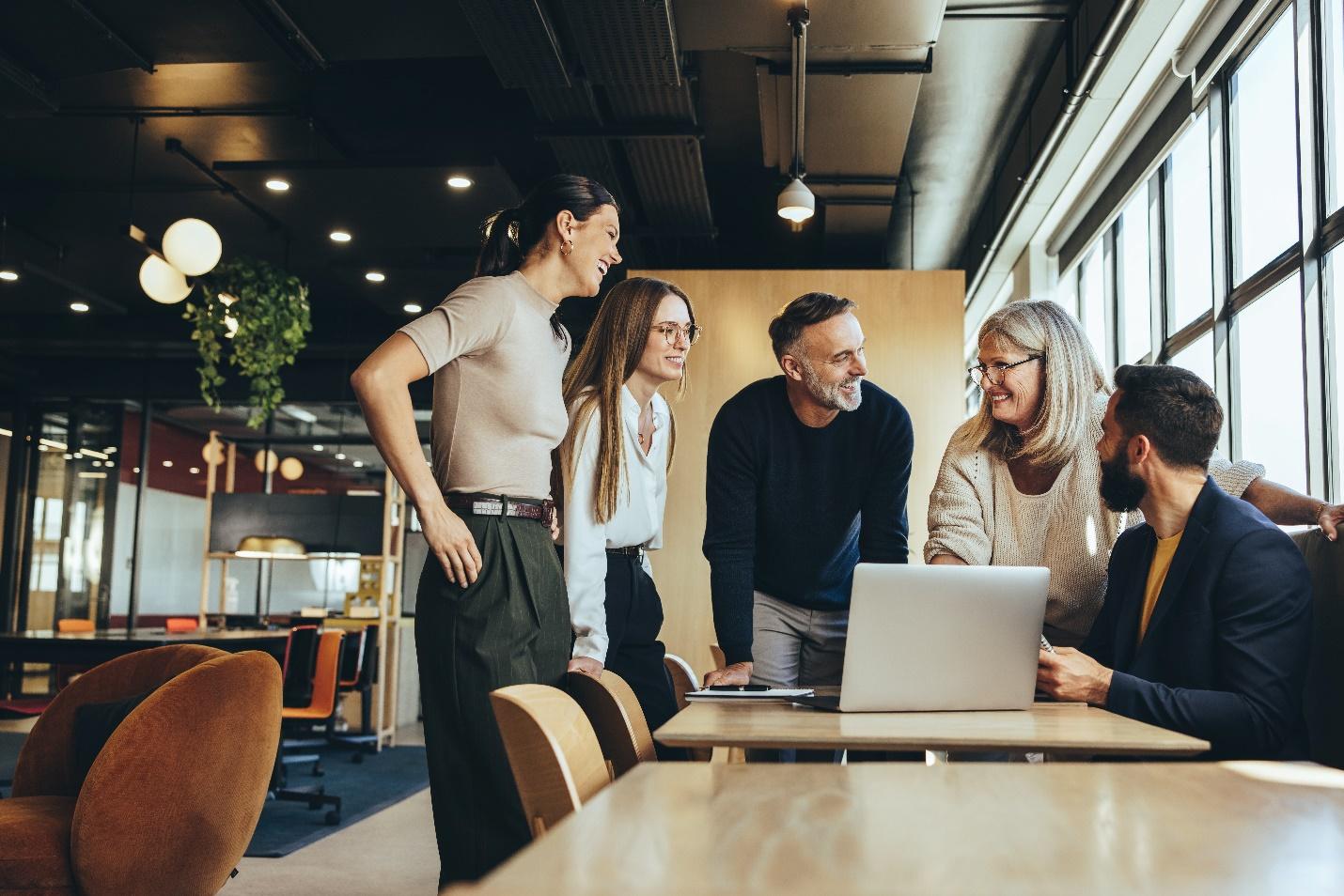 Group of people having a meeting in an office.